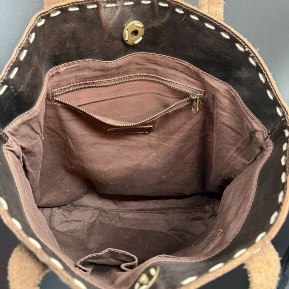 EUC Bed Stu Large Tote Handbag Shoulder Bag Brew Brown Leather Stitched - Picture 7 of 10